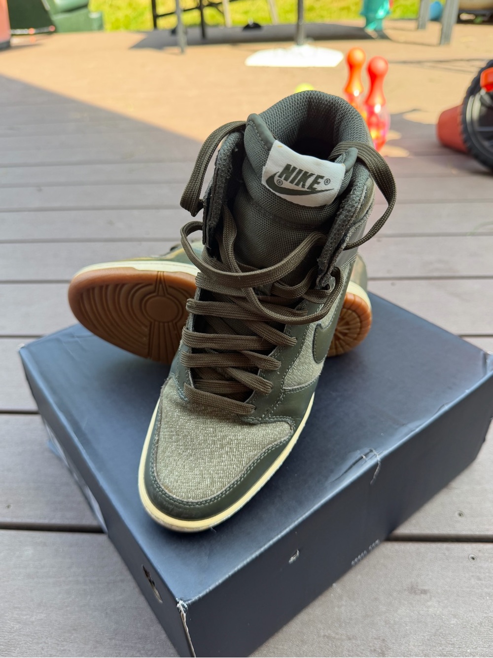Nike Dunk High Sky Hi Hidden Wedge Forest Green Gum Sneakers Women’s Size 8 Camo